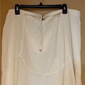 Cream Midi Skirt with Curved Paneled Detail